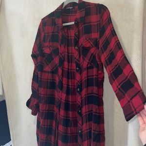 Red and black long, long sleeve flannel.